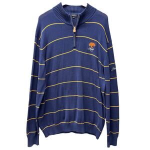 Jack Nicklaus Sweater Mens XL Blue Gold Stripe KIAWAH Logo 1/4 Zip Pullover‎ VTG